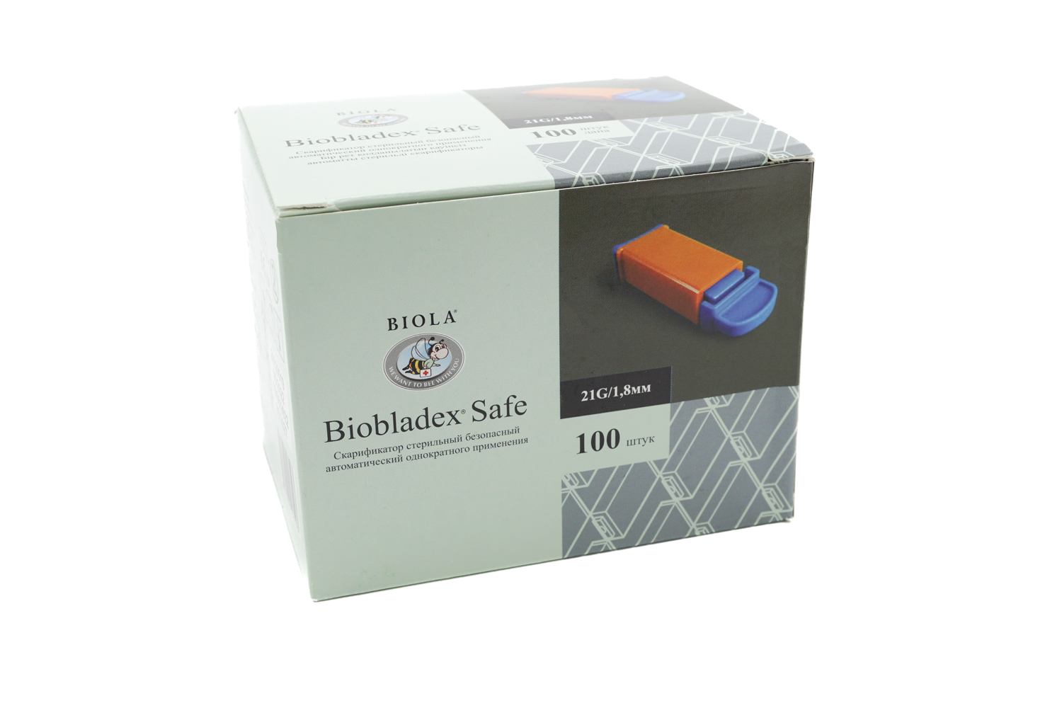 Скарификатор Biobladex® Safe стерильный безопасный автоматический однократного применения с иглой размерами: 21G, 23G, 26G, 28G в коробке №100